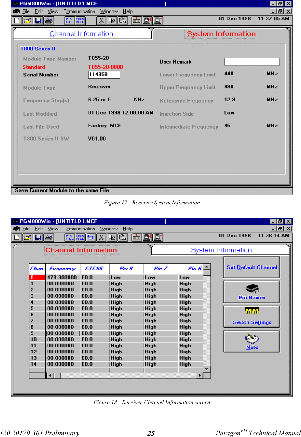 120 20170-301 Preliminary ParagonPD Technical Manual25Figure 17 - Receiver System InformationFigure 18 - Receiver Channel Information screen