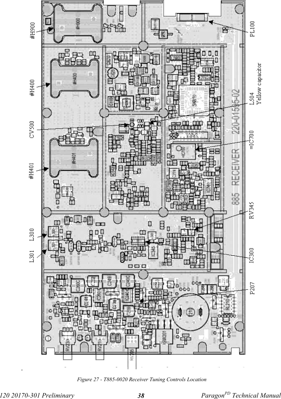 120 20170-301 Preliminary ParagonPD Technical Manual38- Figure 27 - T885-0020 Receiver Tuning Controls Location