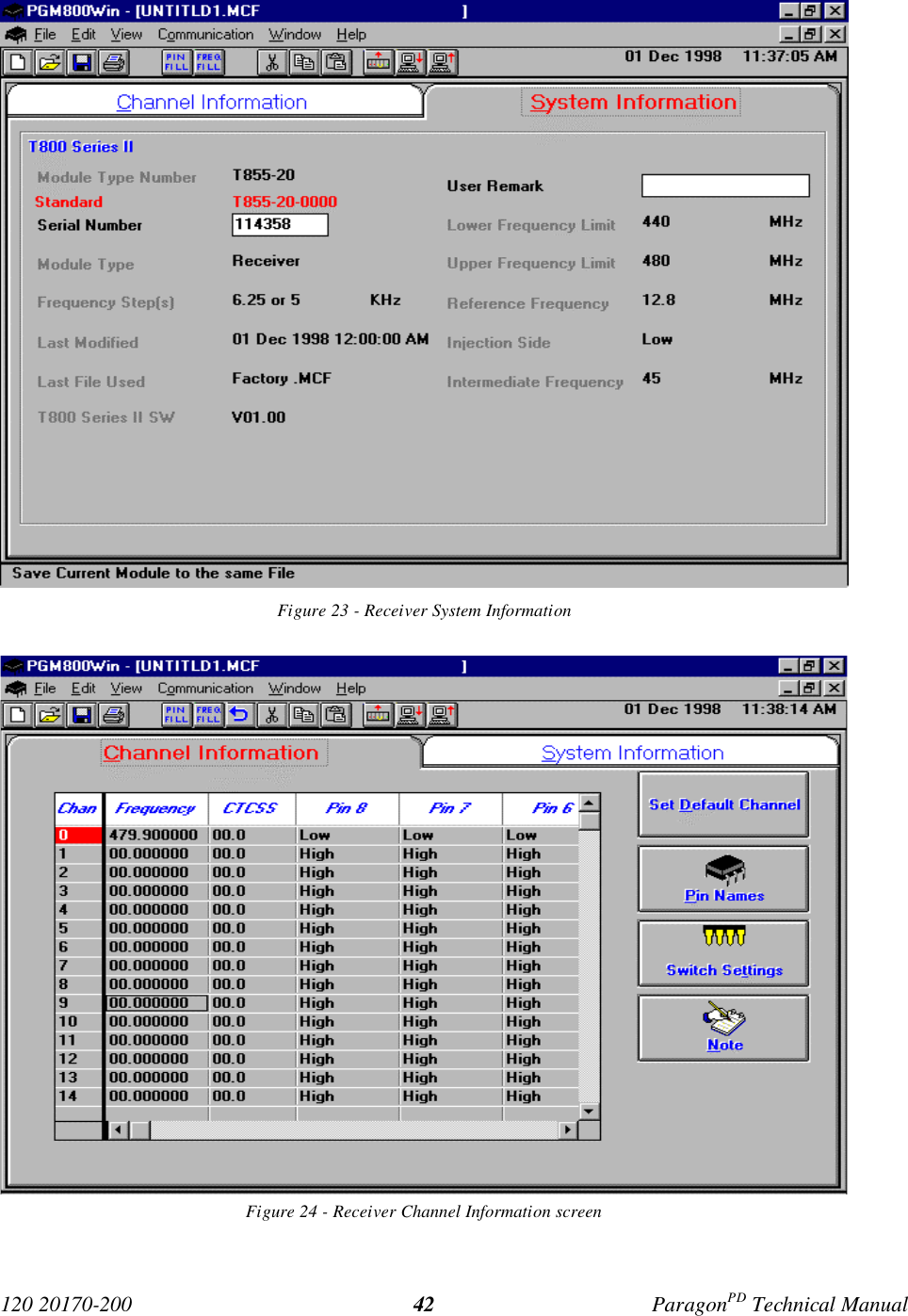 120 20170-200 ParagonPD Technical Manual42Figure 23 - Receiver System InformationFigure 24 - Receiver Channel Information screen