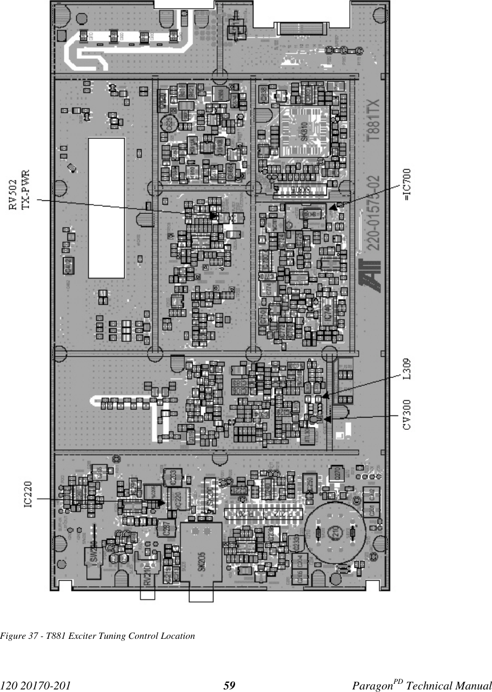 120 20170-201 ParagonPD Technical Manual59Figure 37 - T881 Exciter Tuning Control Location