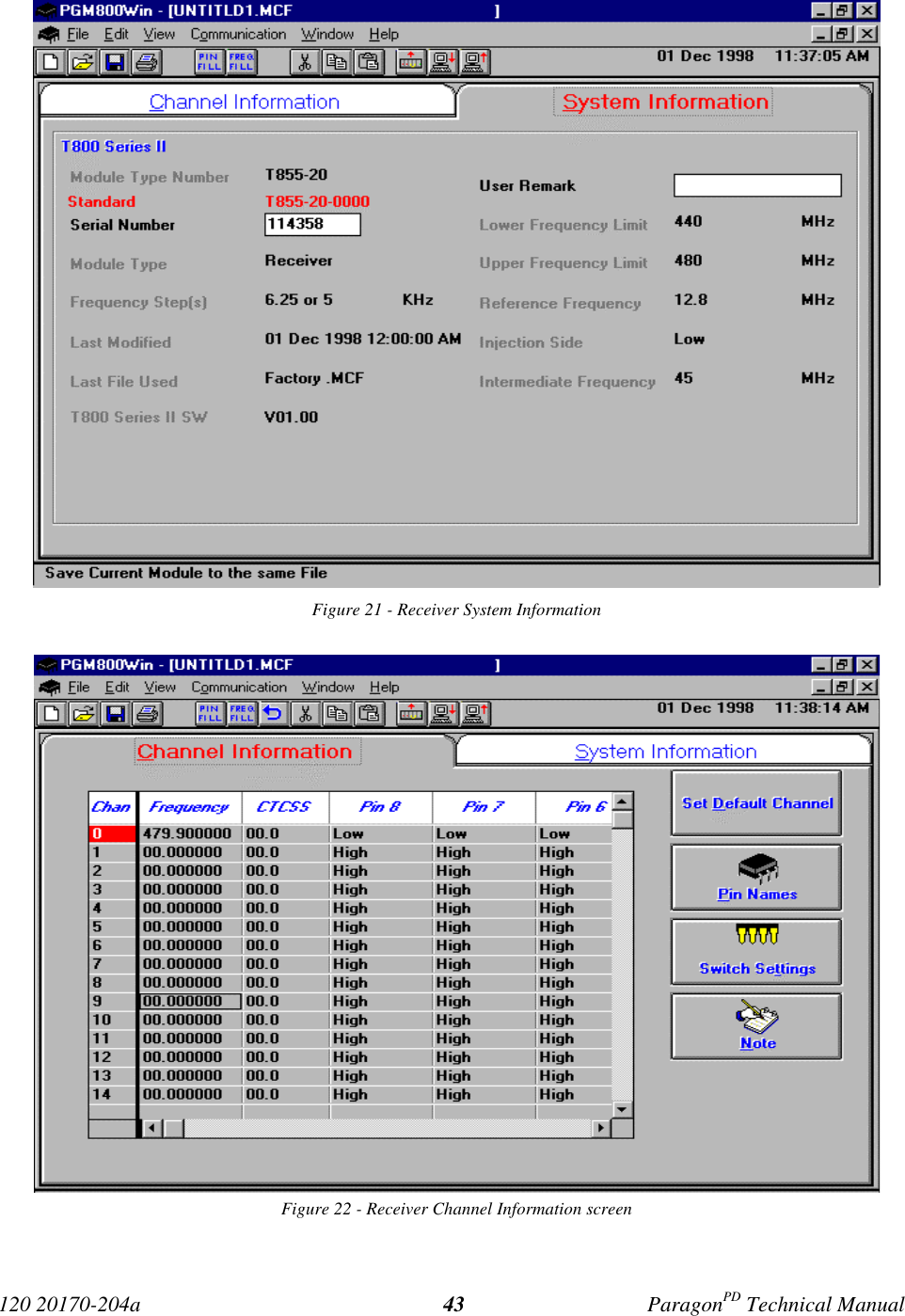 120 20170-204a ParagonPD Technical Manual43Figure 21 - Receiver System InformationFigure 22 - Receiver Channel Information screen