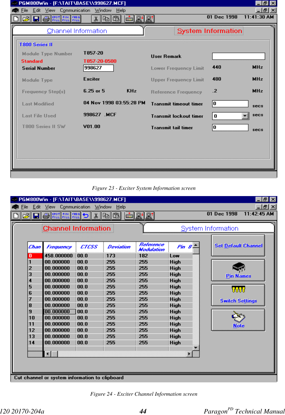 120 20170-204a ParagonPD Technical Manual44Figure 23 - Exciter System Information screenFigure 24 - Exciter Channel Information screen