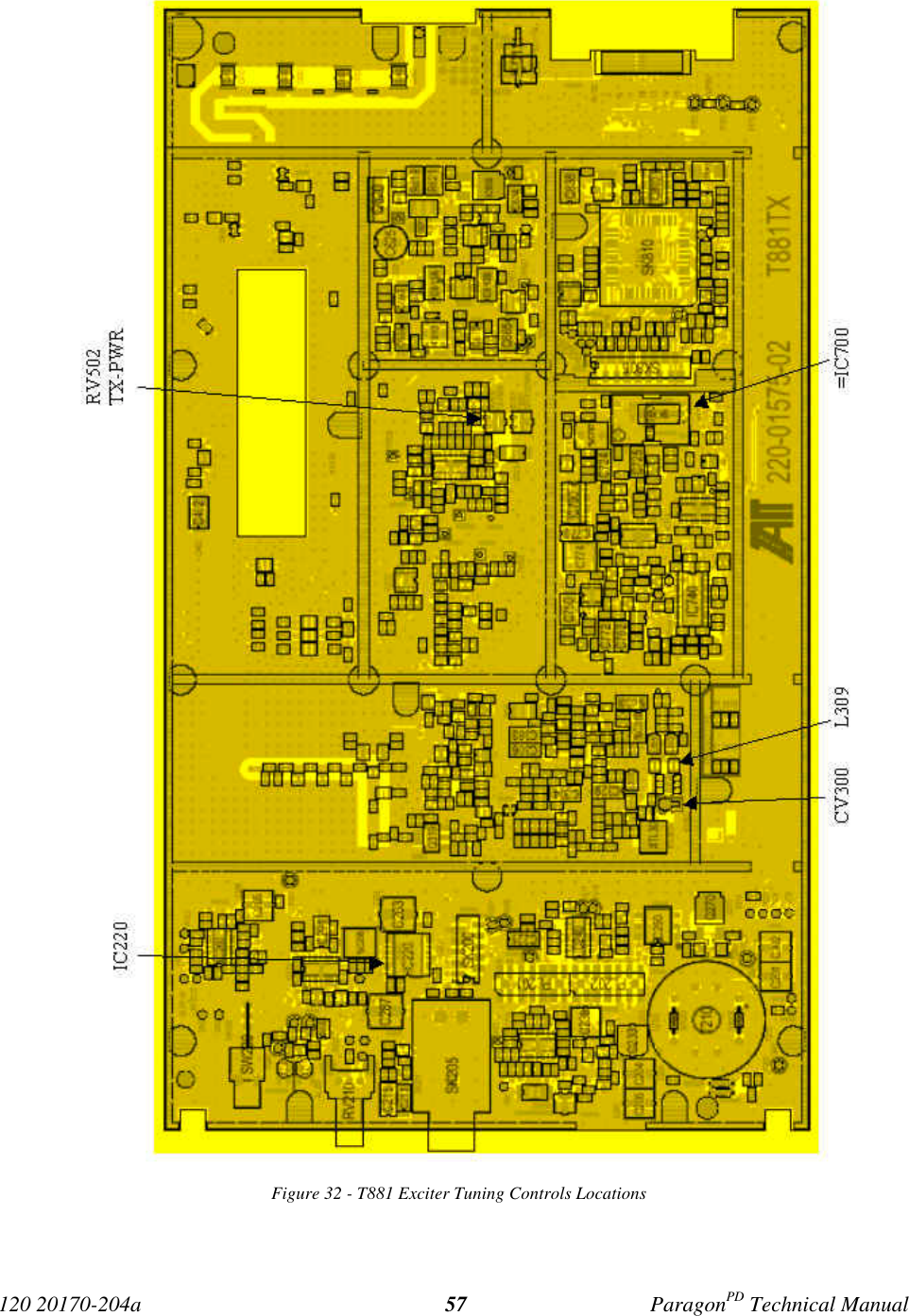 120 20170-204a ParagonPD Technical Manual57Figure 32 - T881 Exciter Tuning Controls Locations