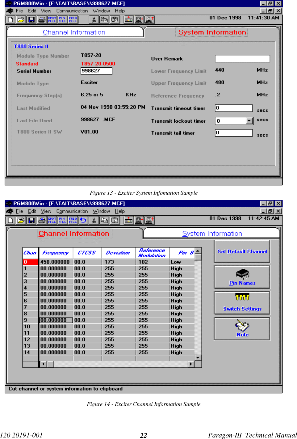 120 20191-001 Paragon-III  Technical Manual22Figure 13 - Exciter System Infomation SampleFigure 14 - Exciter Channel Information Sample