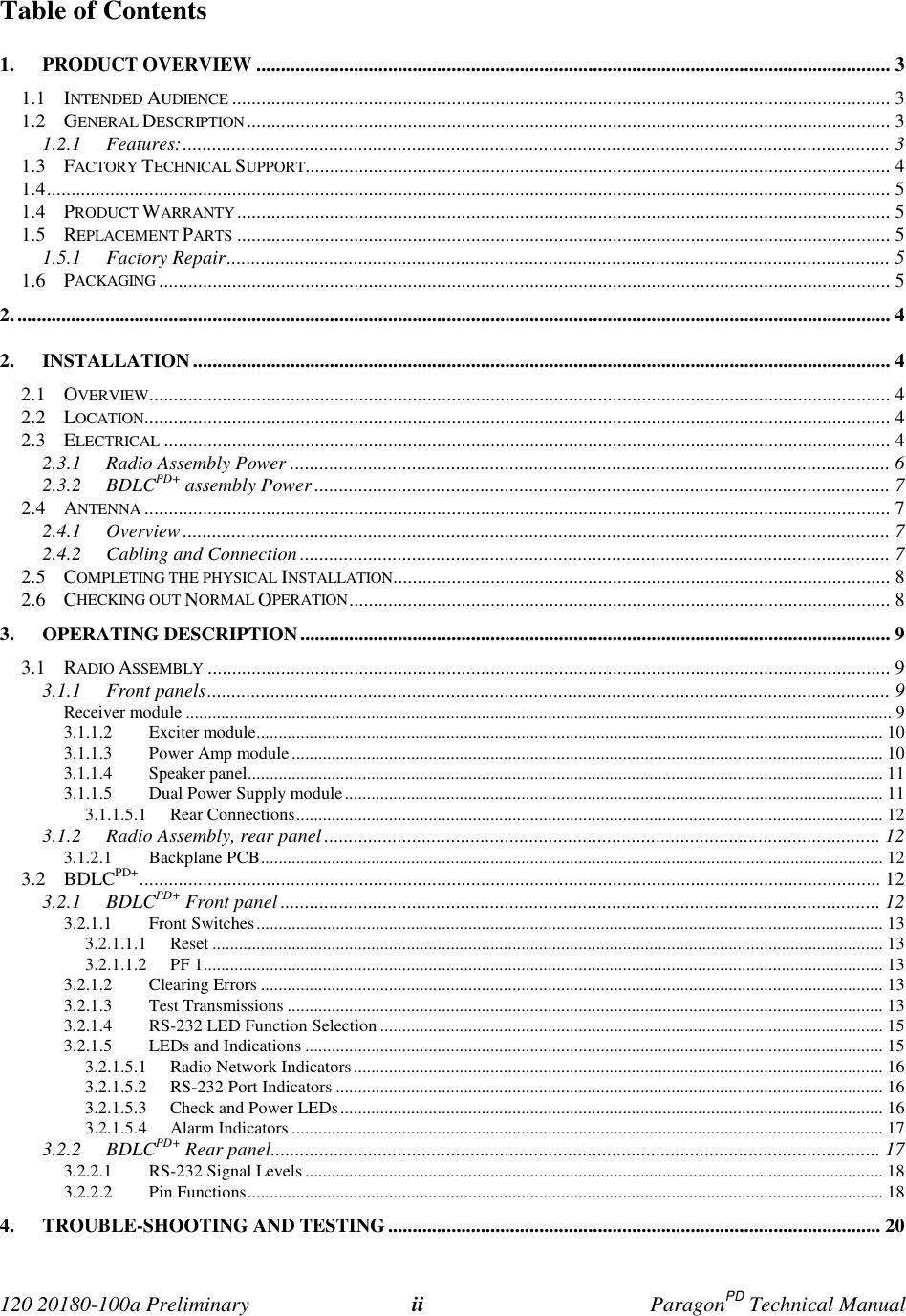 Page 2 of CalAmp Wireless Networks BDD4T85-1 Paragon/PD User Manual Parg PD  T100a Prelim