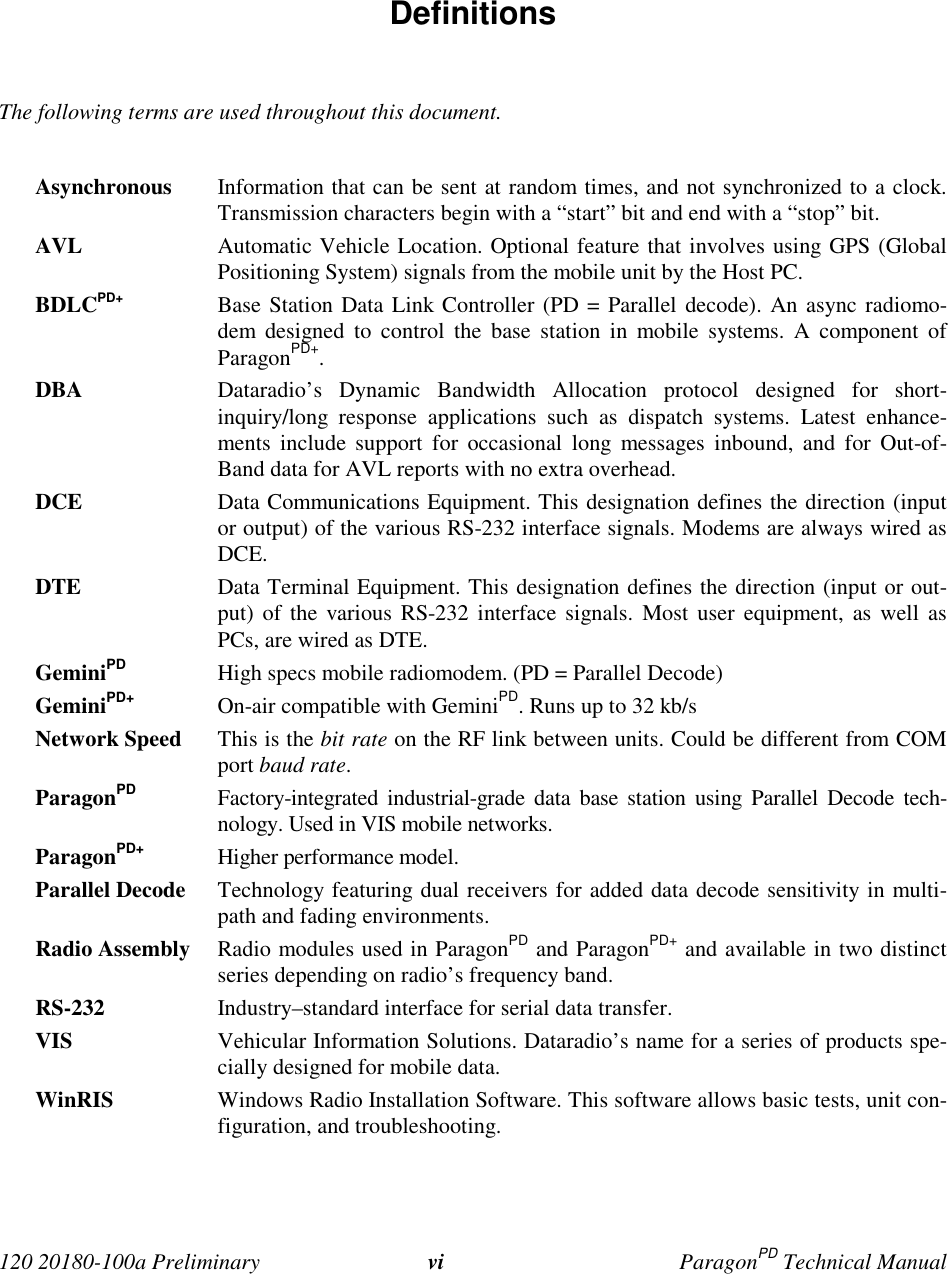 Page 6 of CalAmp Wireless Networks BDD4T85-1 Paragon/PD User Manual Parg PD  T100a Prelim