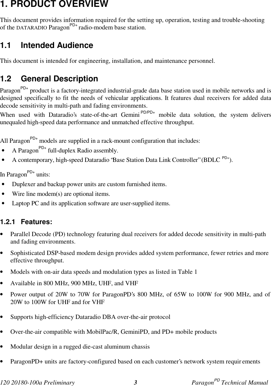 Page 7 of CalAmp Wireless Networks BDD4T85-1 Paragon/PD User Manual Parg PD  T100a Prelim
