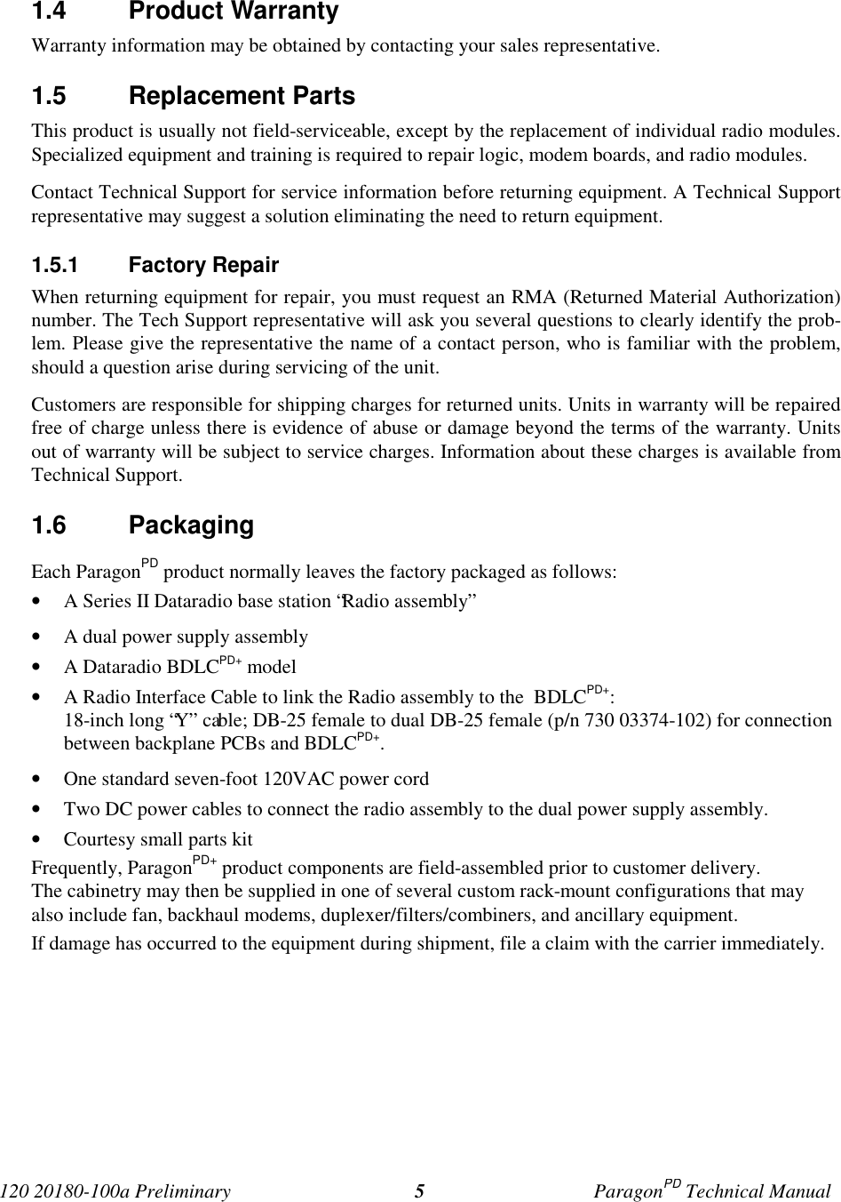 Page 9 of CalAmp Wireless Networks BDD4T85-2 ParagonPD User Manual Parg PD  T100a Prelim