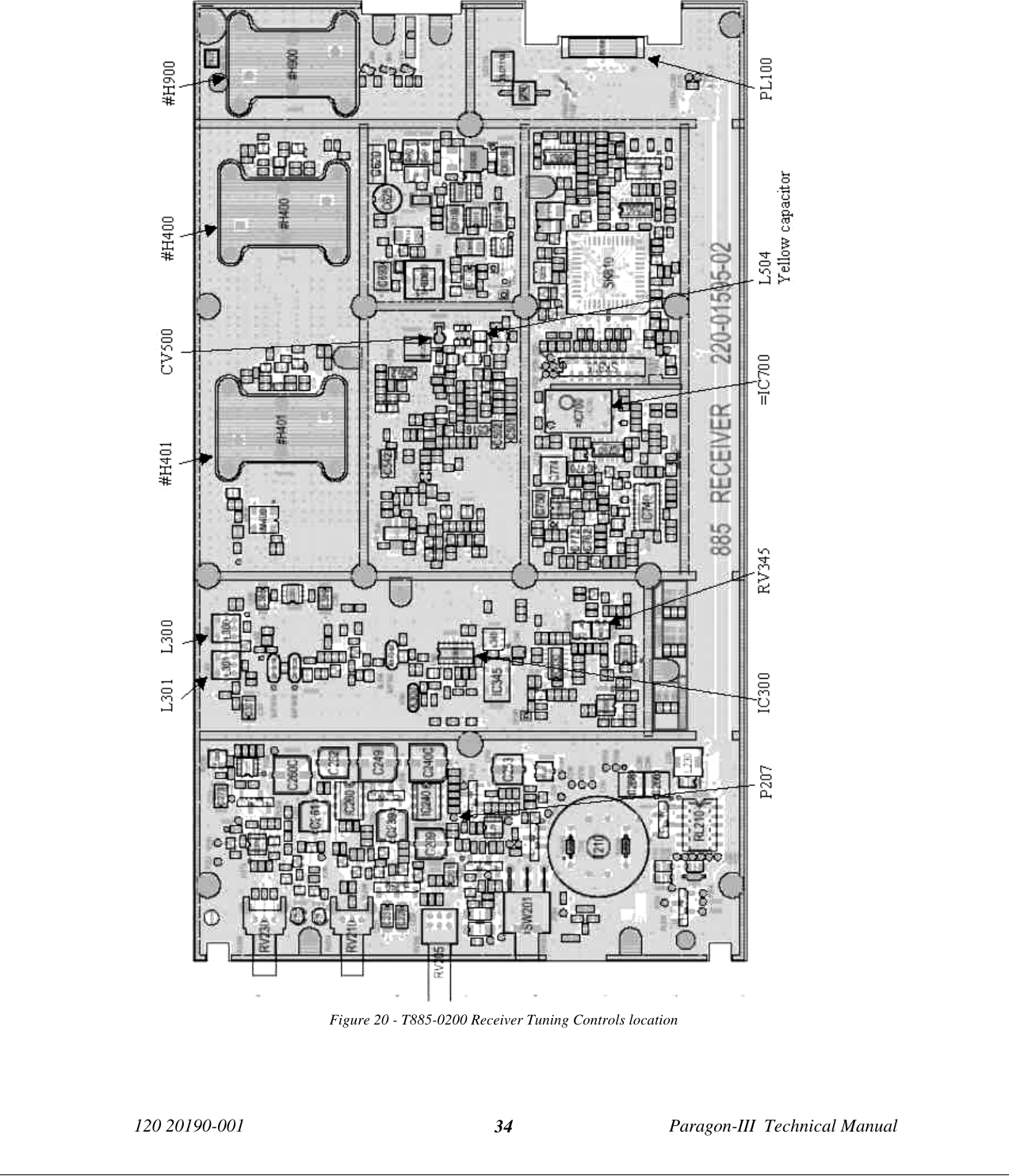 120 20190-001 Paragon-III  Technical Manual34Figure 20 - T885-0200 Receiver Tuning Controls location