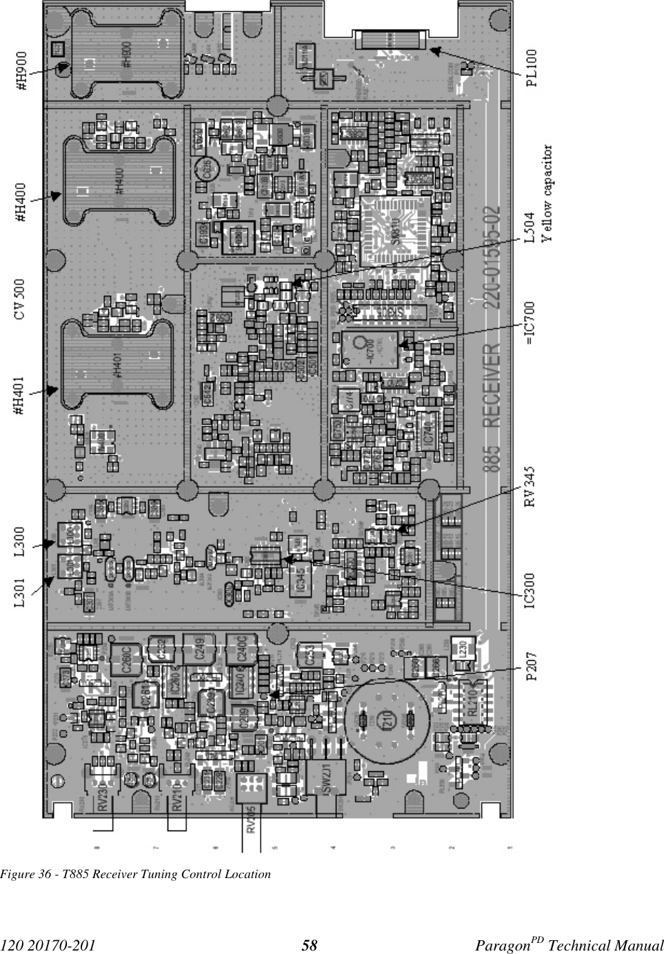 120 20170-201 ParagonPD Technical Manual58Figure 36 - T885 Receiver Tuning Control Location