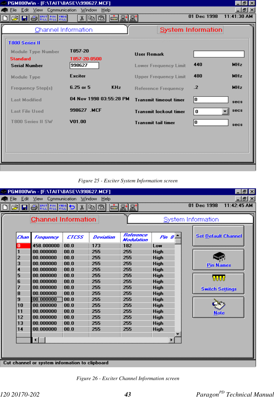 120 20170-202 ParagonPD Technical Manual43Figure 25 - Exciter System Information screenFigure 26 - Exciter Channel Information screen