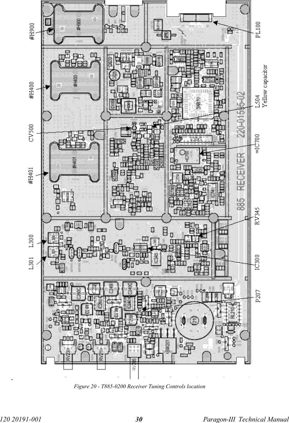   120 20191-001  Paragon-III  Technical Manual 30-    Figure 20 - T885-0200 Receiver Tuning Controls location 