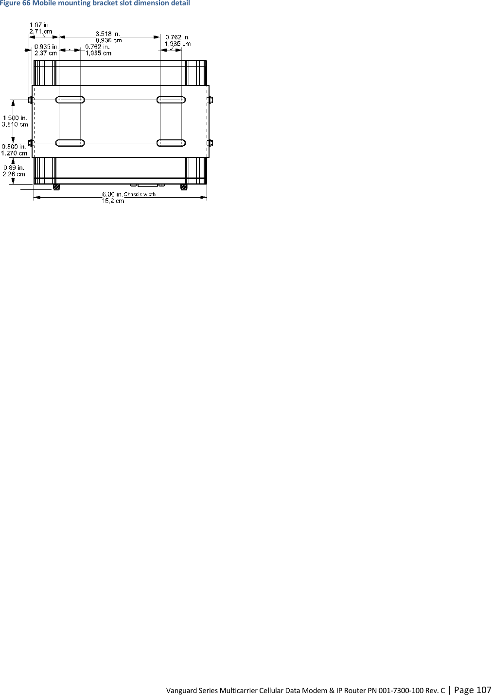 Vanguard Series Multicarrier Cellular Data Modem &amp; IP Router PN 001-7300-100 Rev. C | Page 107 Figure 66 Mobile mounting bracket slot dimension detail  