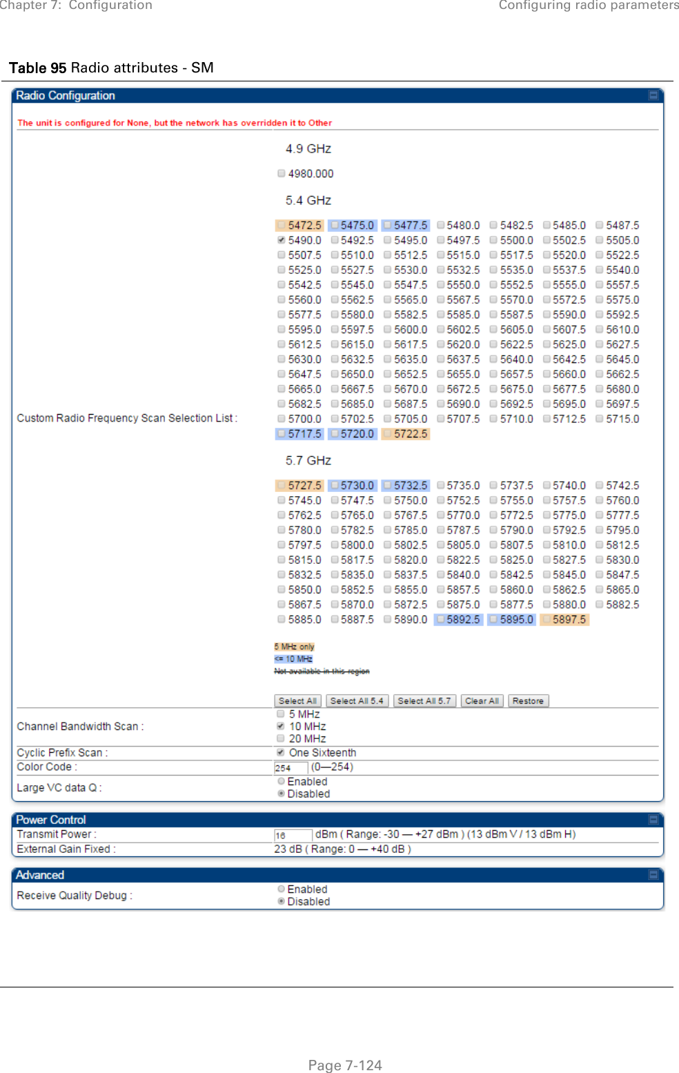 Chapter 7:  Configuration Configuring radio parameters   Page 7-124 Table 95 Radio attributes - SM   