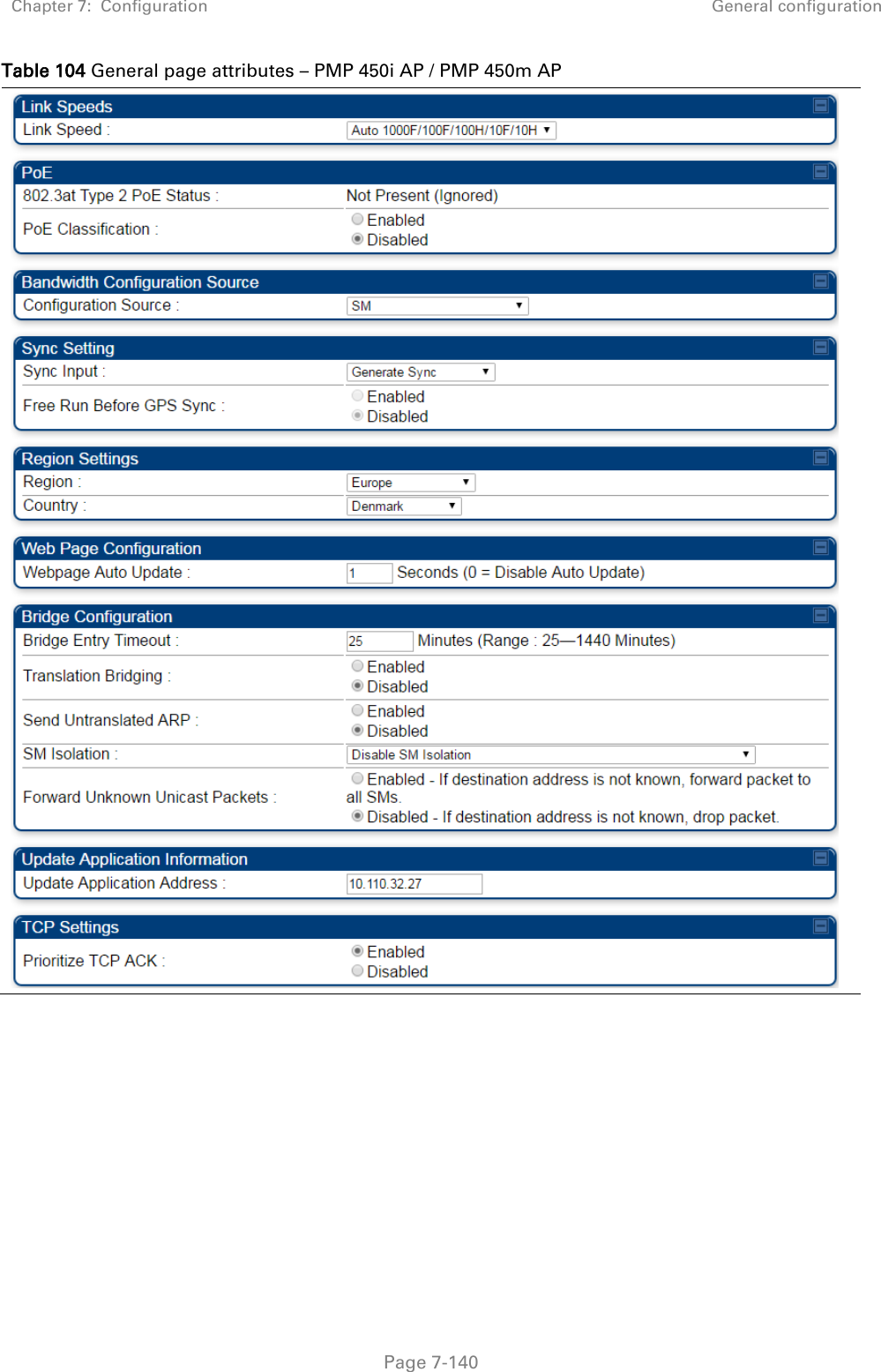 Chapter 7:  Configuration General configuration   Page 7-140 Table 104 General page attributes – PMP 450i AP / PMP 450m AP  