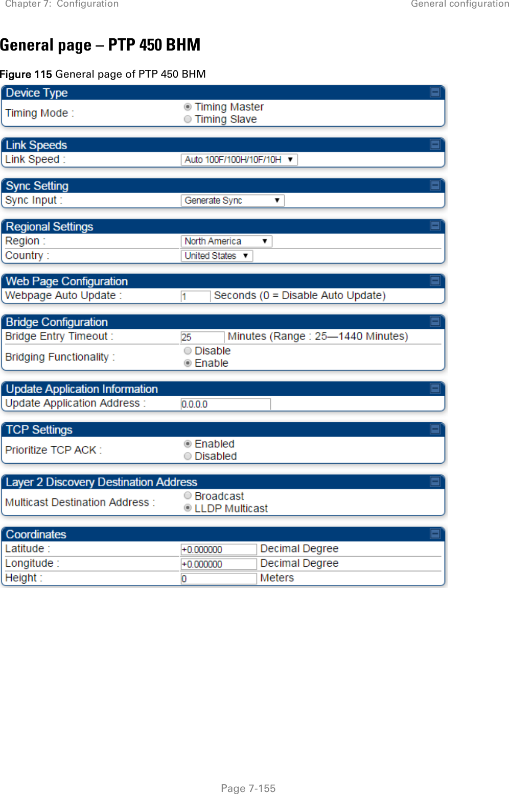 Chapter 7:  Configuration General configuration   Page 7-155 General page – PTP 450 BHM Figure 115 General page of PTP 450 BHM   