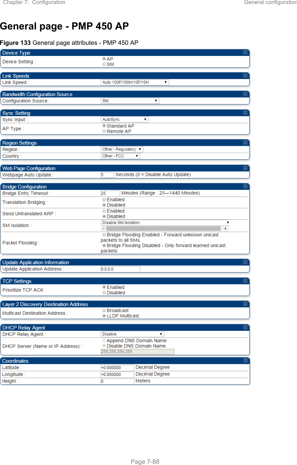 Chapter 7:  Configuration  General configuration   Page 7-88 General page - PMP 450 AP Figure 133 General page attributes - PMP 450 AP   