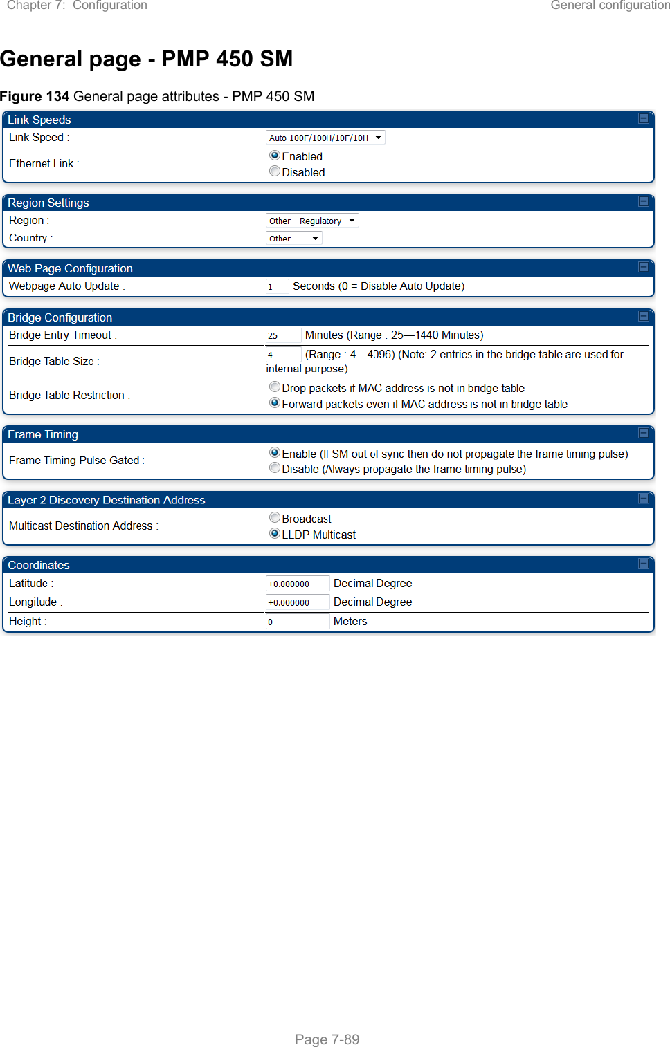 Chapter 7:  Configuration  General configuration   Page 7-89 General page - PMP 450 SM Figure 134 General page attributes - PMP 450 SM   