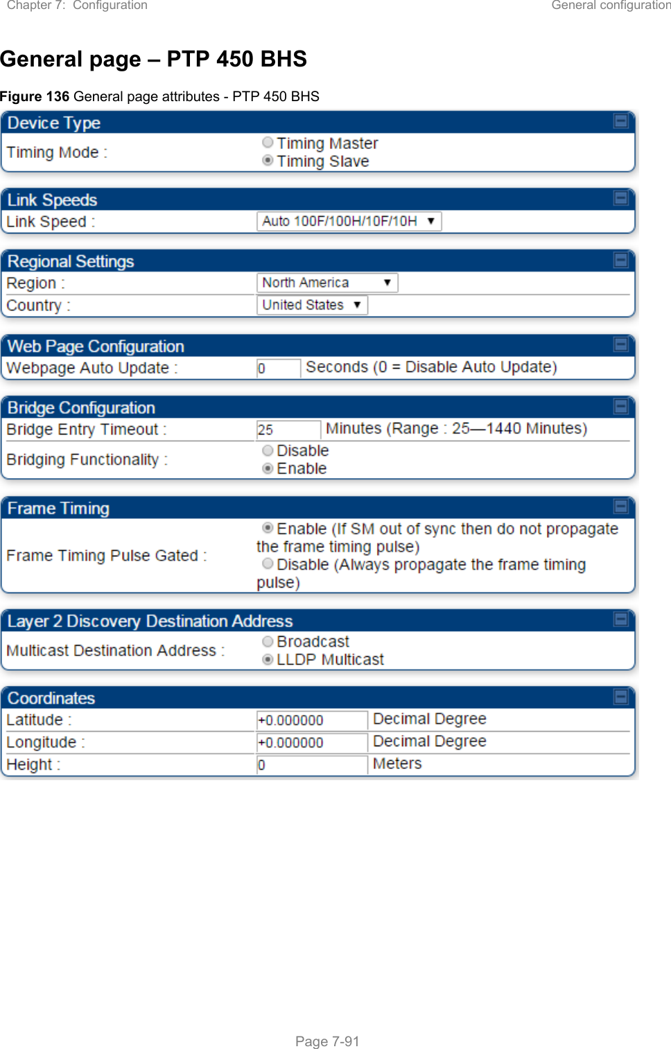 Chapter 7:  Configuration  General configuration   Page 7-91 General page – PTP 450 BHS Figure 136 General page attributes - PTP 450 BHS   