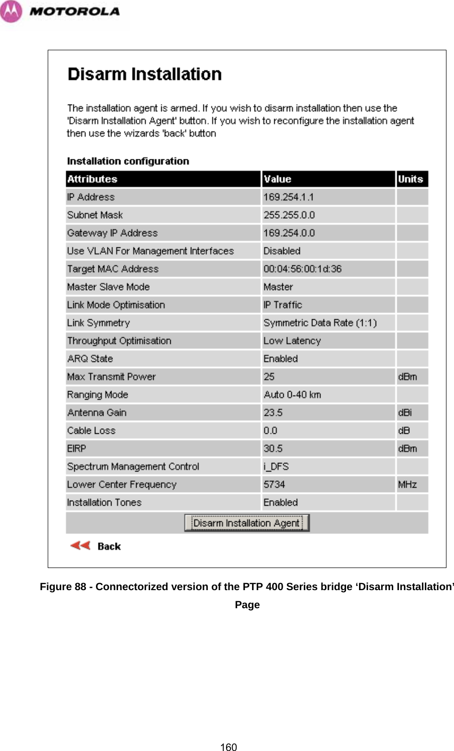   160 Figure 88 - Connectorized version of the PTP 400 Series bridge ‘Disarm Installation’ Page 