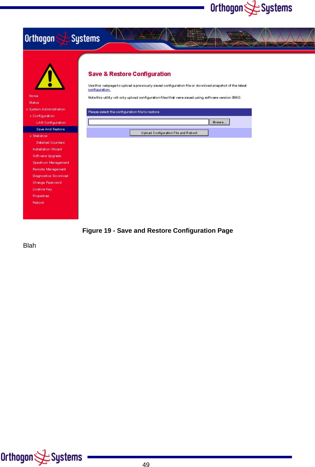       49 Figure 19 - Save and Restore Configuration Page Blah 