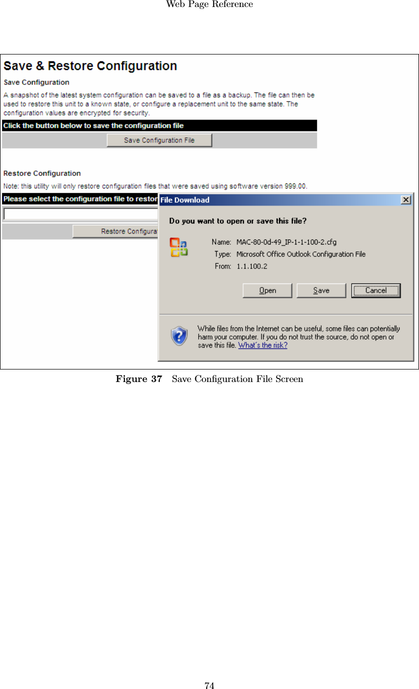 Web Page Reference74Figure 37 Save Conﬁguration File Screen