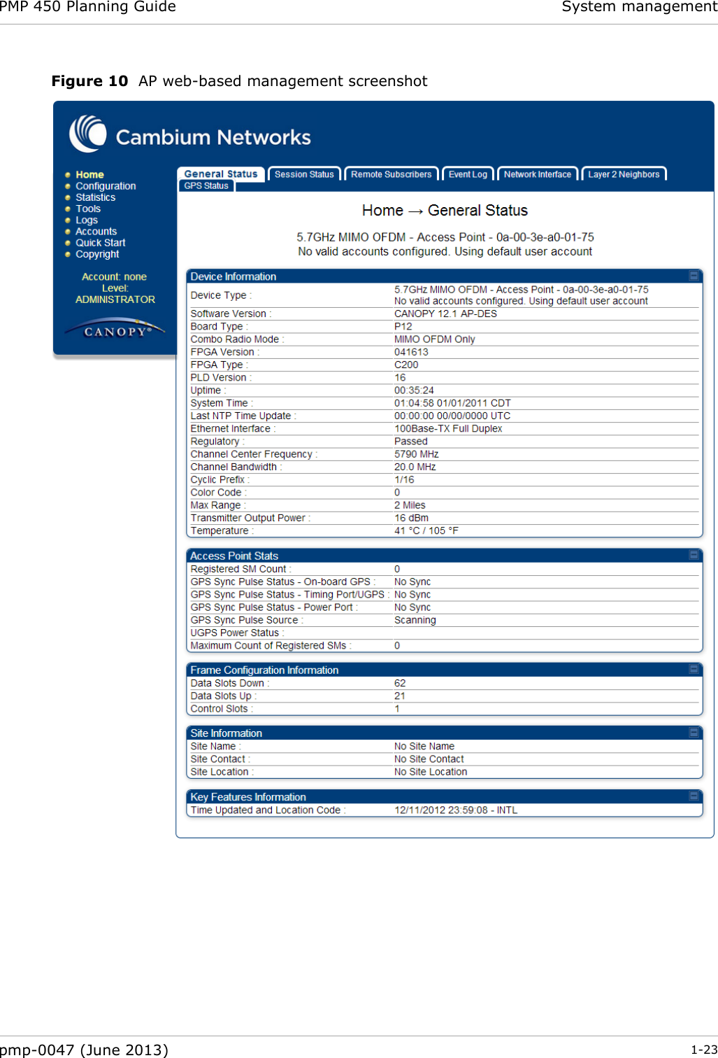 PMP 450 Planning Guide System management  pmp-0047 (June 2013)  1-23  Figure 10  AP web-based management screenshot   