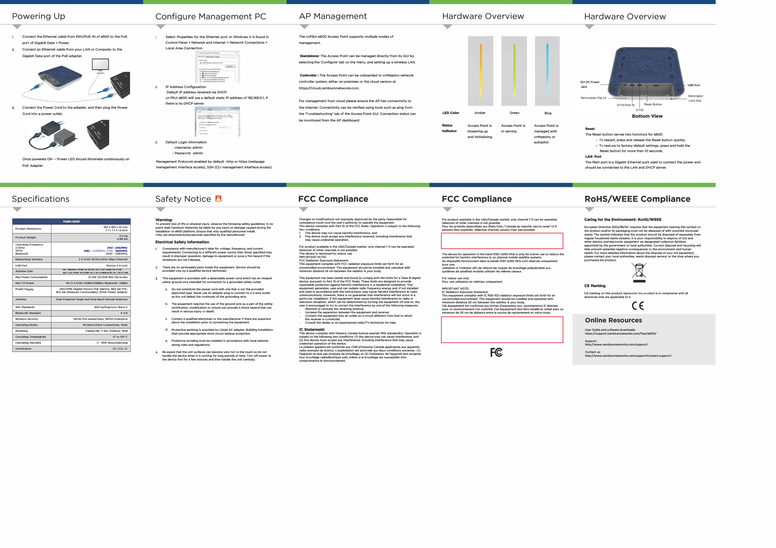 Page 2 of Cambium Networks 89FT0036 cnPilot E600 Indoor User Manual 