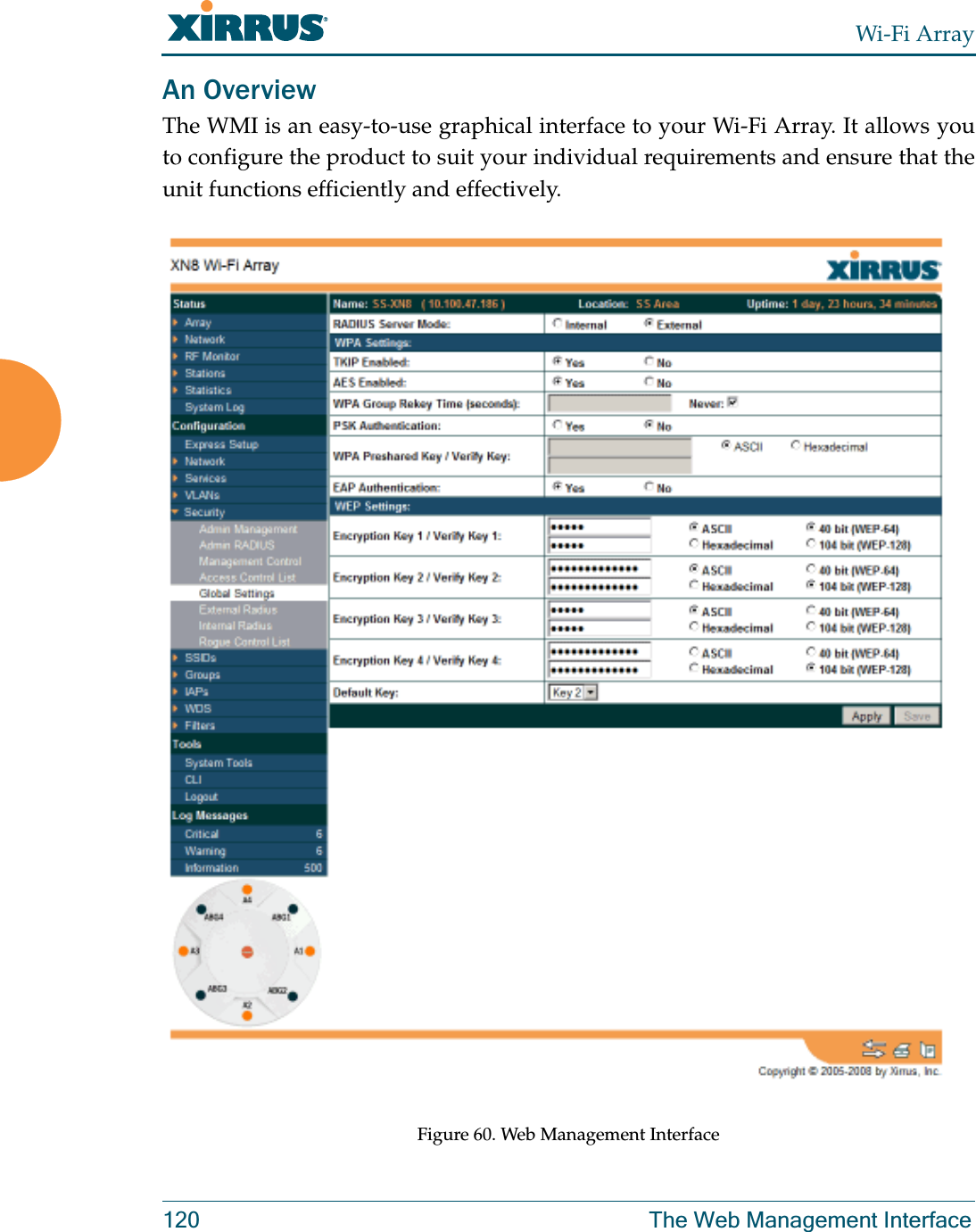 Wi-Fi Array120 The Web Management InterfaceAn OverviewThe WMI is an easy-to-use graphical interface to your Wi-Fi Array. It allows you to configure the product to suit your individual requirements and ensure that the unit functions efficiently and effectively.Figure 60. Web Management Interface 