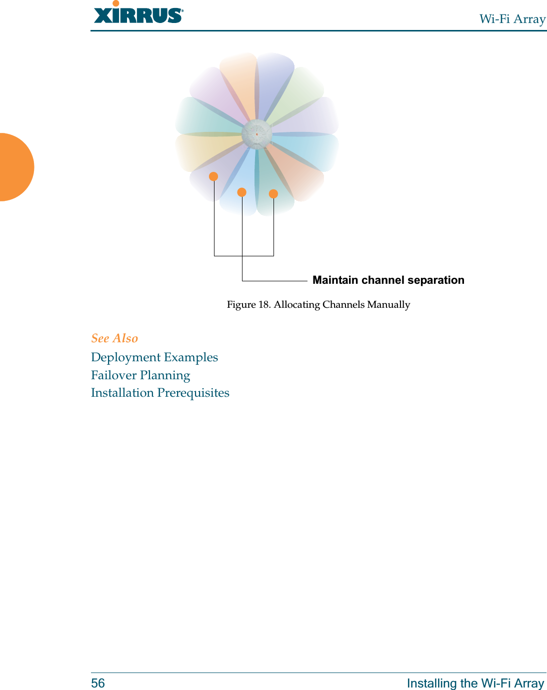 Wi-Fi Array56 Installing the Wi-Fi ArrayFigure 18. Allocating Channels ManuallySee AlsoDeployment ExamplesFailover PlanningInstallation PrerequisitesMaintain channel separation
