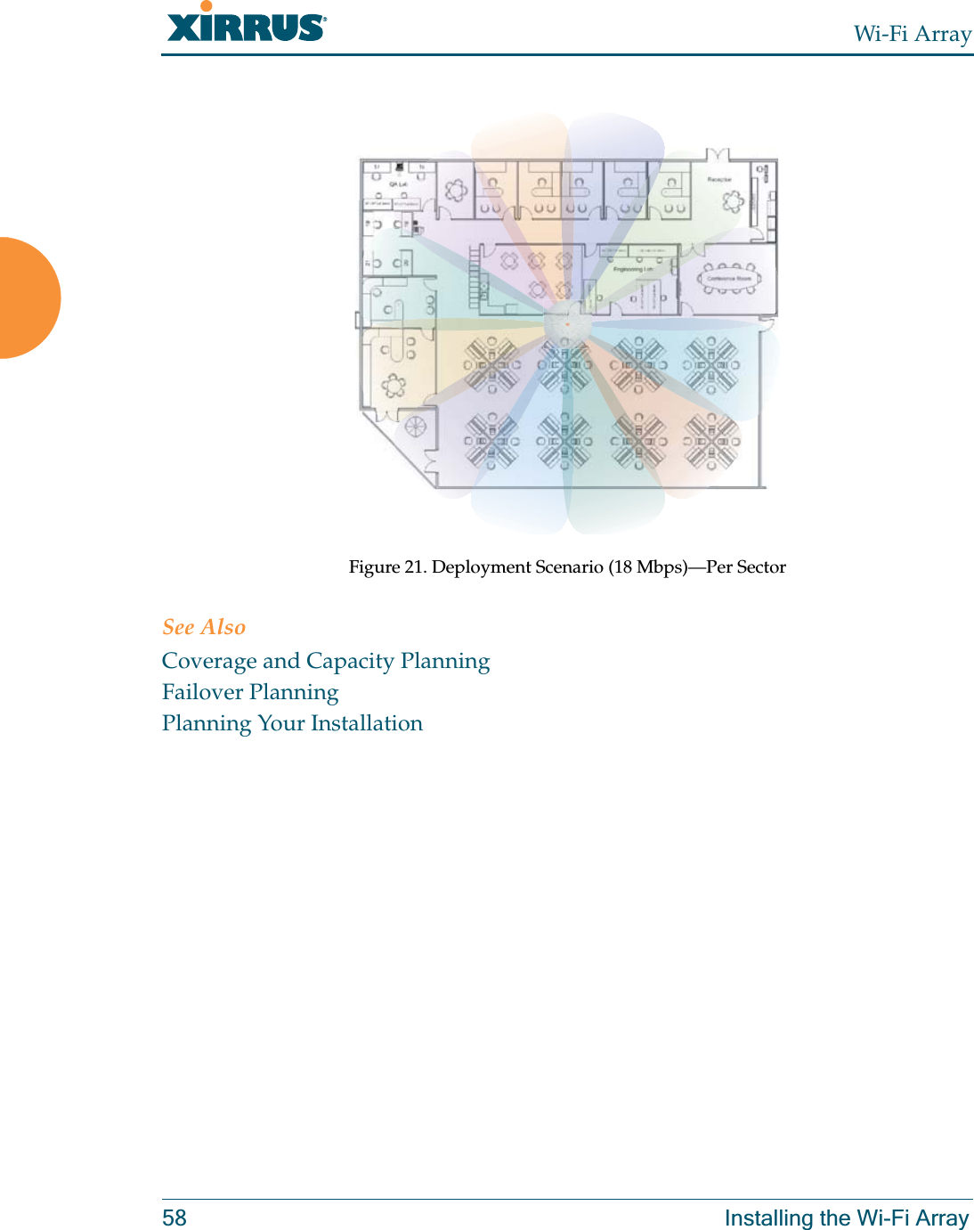 Wi-Fi Array58 Installing the Wi-Fi ArrayFigure 21. Deployment Scenario (18 Mbps)—Per SectorSee AlsoCoverage and Capacity PlanningFailover PlanningPlanning Your Installation