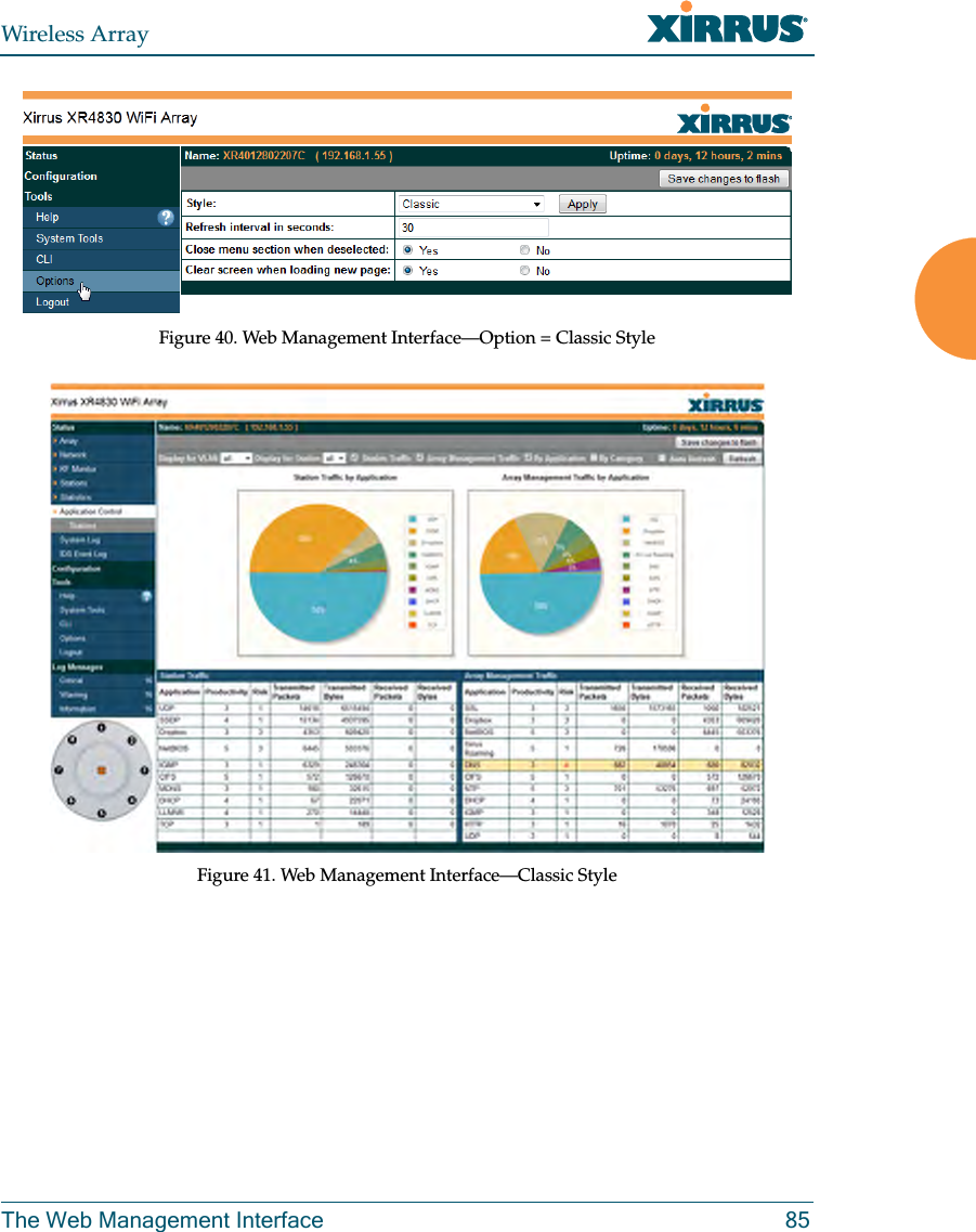 Wireless ArrayThe Web Management Interface 85Figure 40. Web Management Interface—Option = Classic StyleFigure 41. Web Management Interface—Classic Style