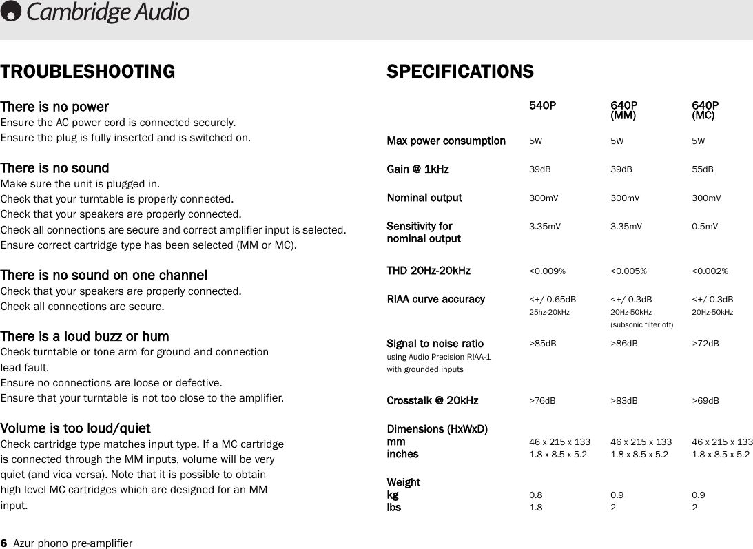 Page 6 of 8 - Cambridge-Audio Cambridge-Audio-Azur-540P-Users-Manual-  Cambridge-audio-azur-540p-users-manual