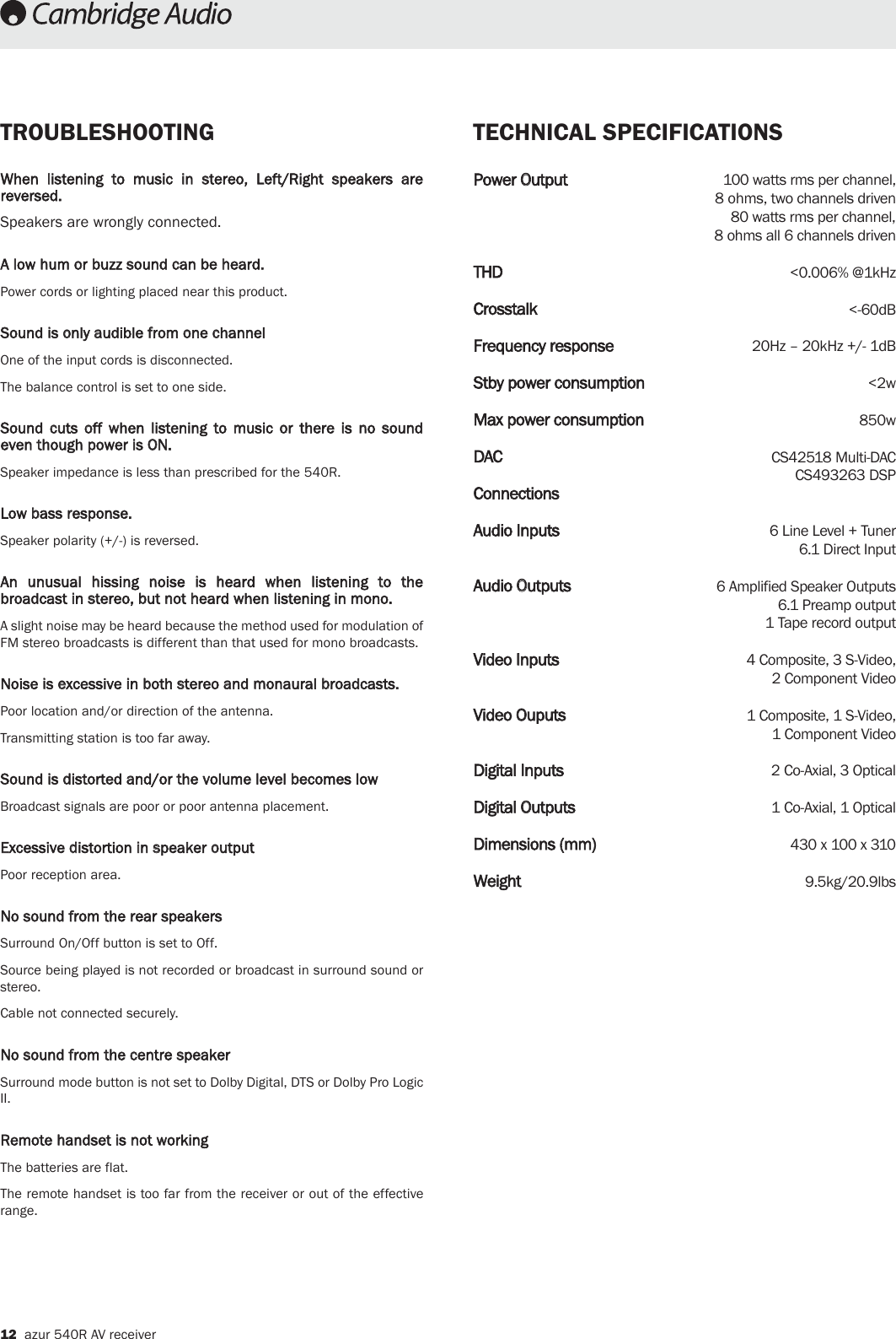 Page 11 of 12 - Cambridge-Audio Cambridge-Audio-Azur-540R-Users-Manual-  Cambridge-audio-azur-540r-users-manual