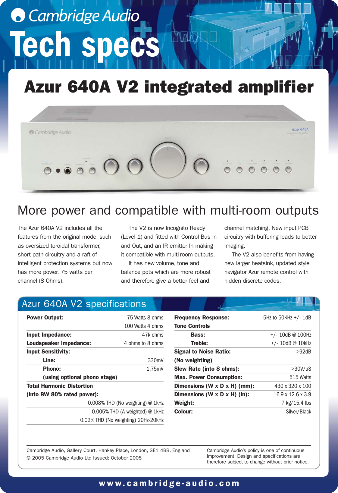 Cambridge Audio Azur 640a V2 Users Manual New Unit Specsheets2 Mac2 Qxp