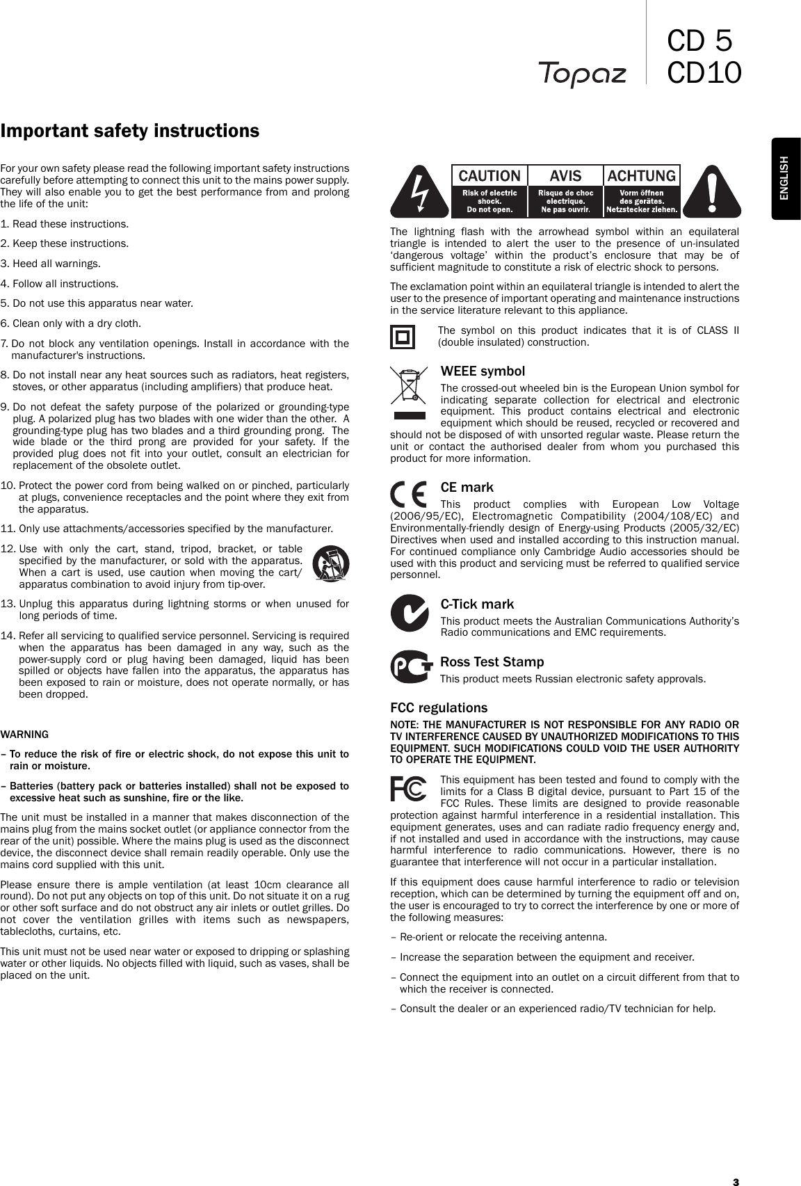 Page 3 of 10 - Cambridge-Audio Cambridge-Audio-Topaz-Cd10-Users-Manual-  Cambridge-audio-topaz-cd10-users-manual