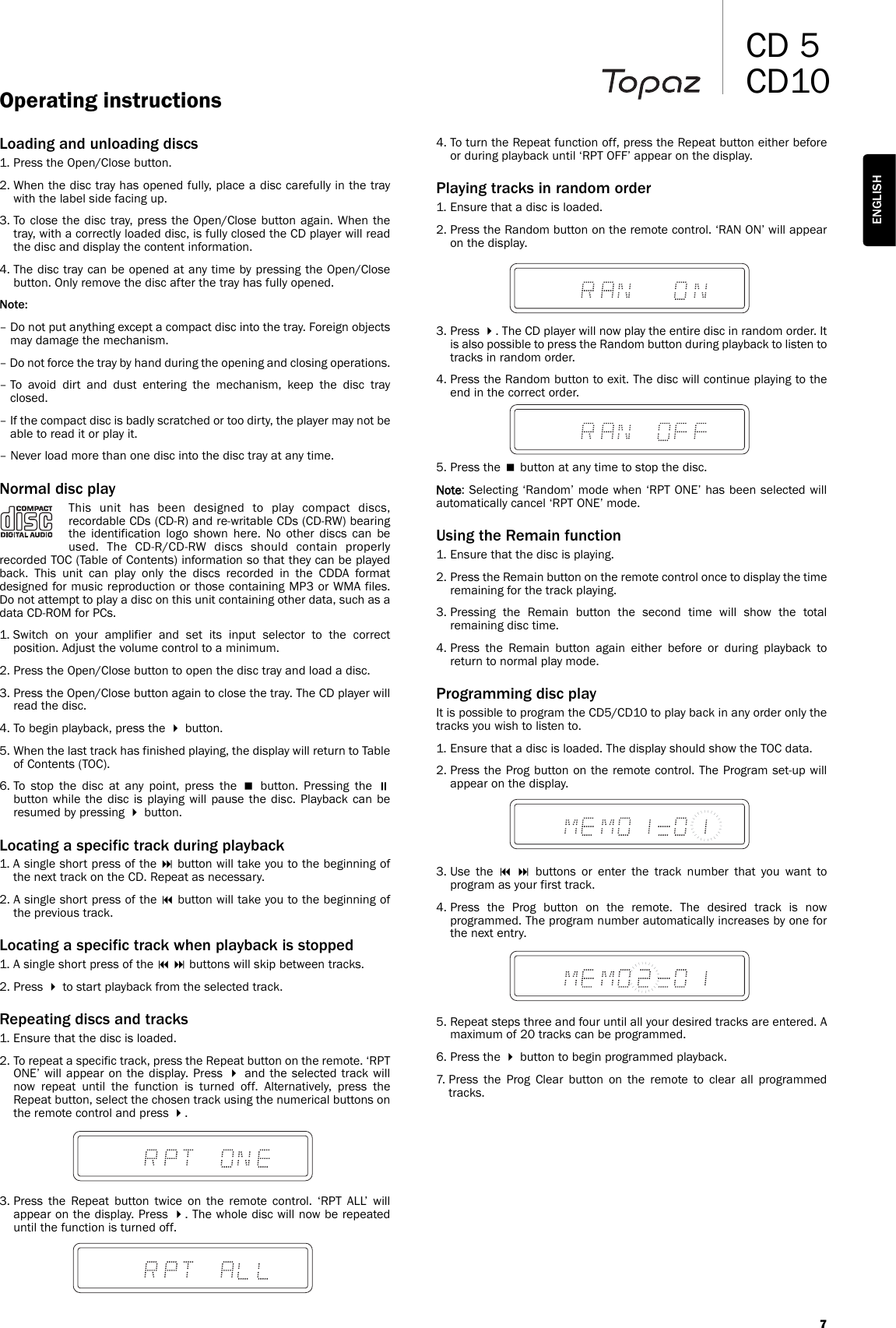 Page 7 of 10 - Cambridge-Audio Cambridge-Audio-Topaz-Cd10-Users-Manual-  Cambridge-audio-topaz-cd10-users-manual
