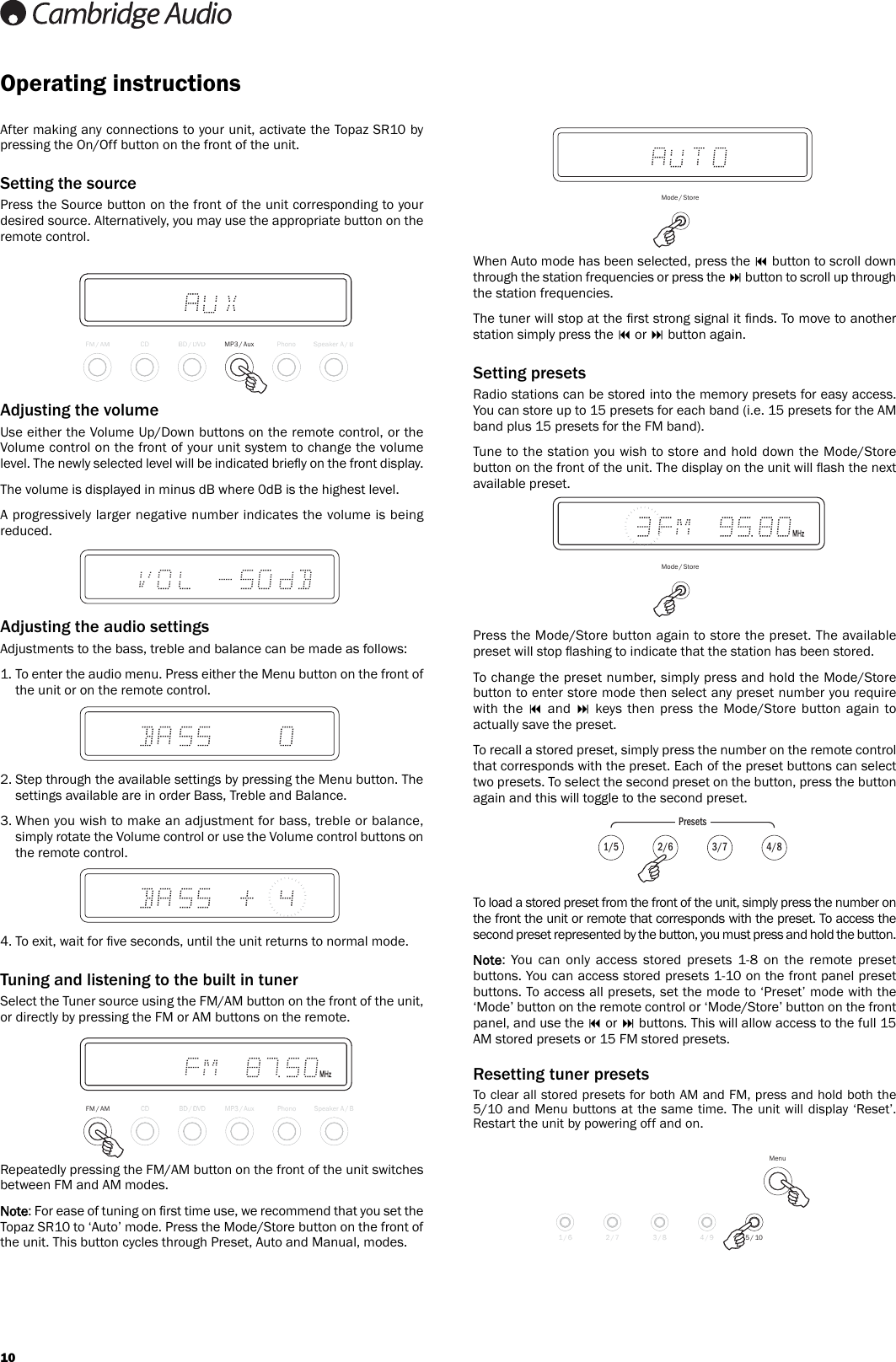 Page 10 of 12 - Cambridge-Audio Cambridge-Audio-Topaz-Sr10-Users-Manual-  Cambridge-audio-topaz-sr10-users-manual