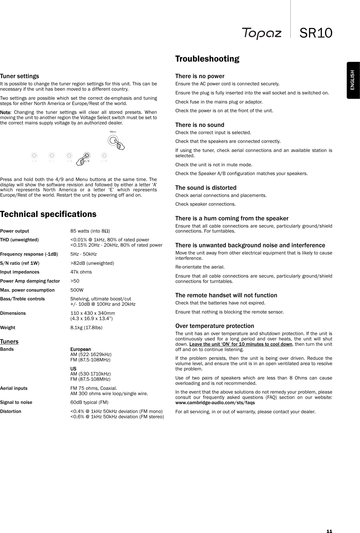 Page 11 of 12 - Cambridge-Audio Cambridge-Audio-Topaz-Sr10-Users-Manual-  Cambridge-audio-topaz-sr10-users-manual