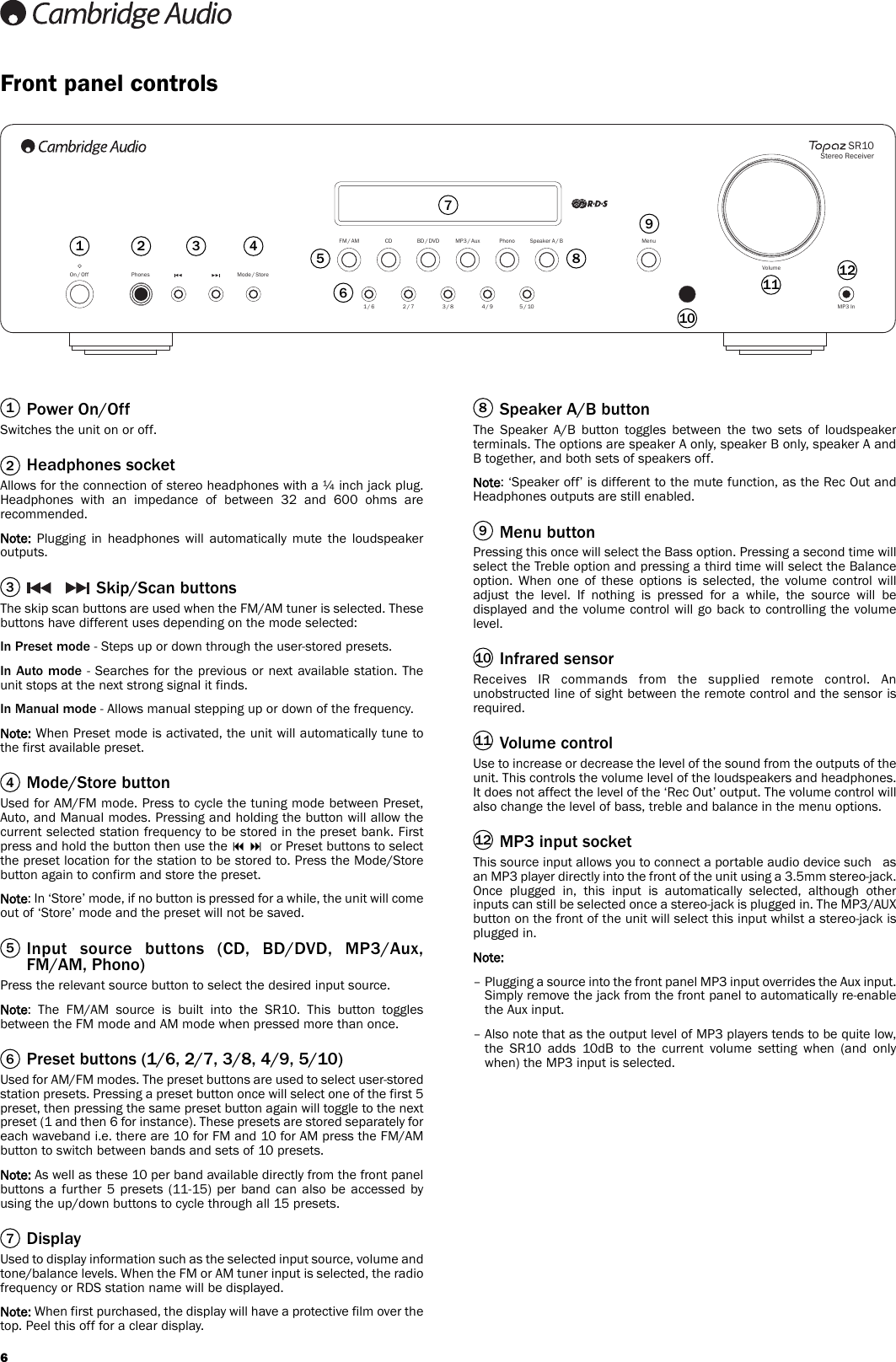 Page 6 of 12 - Cambridge-Audio Cambridge-Audio-Topaz-Sr10-Users-Manual-  Cambridge-audio-topaz-sr10-users-manual