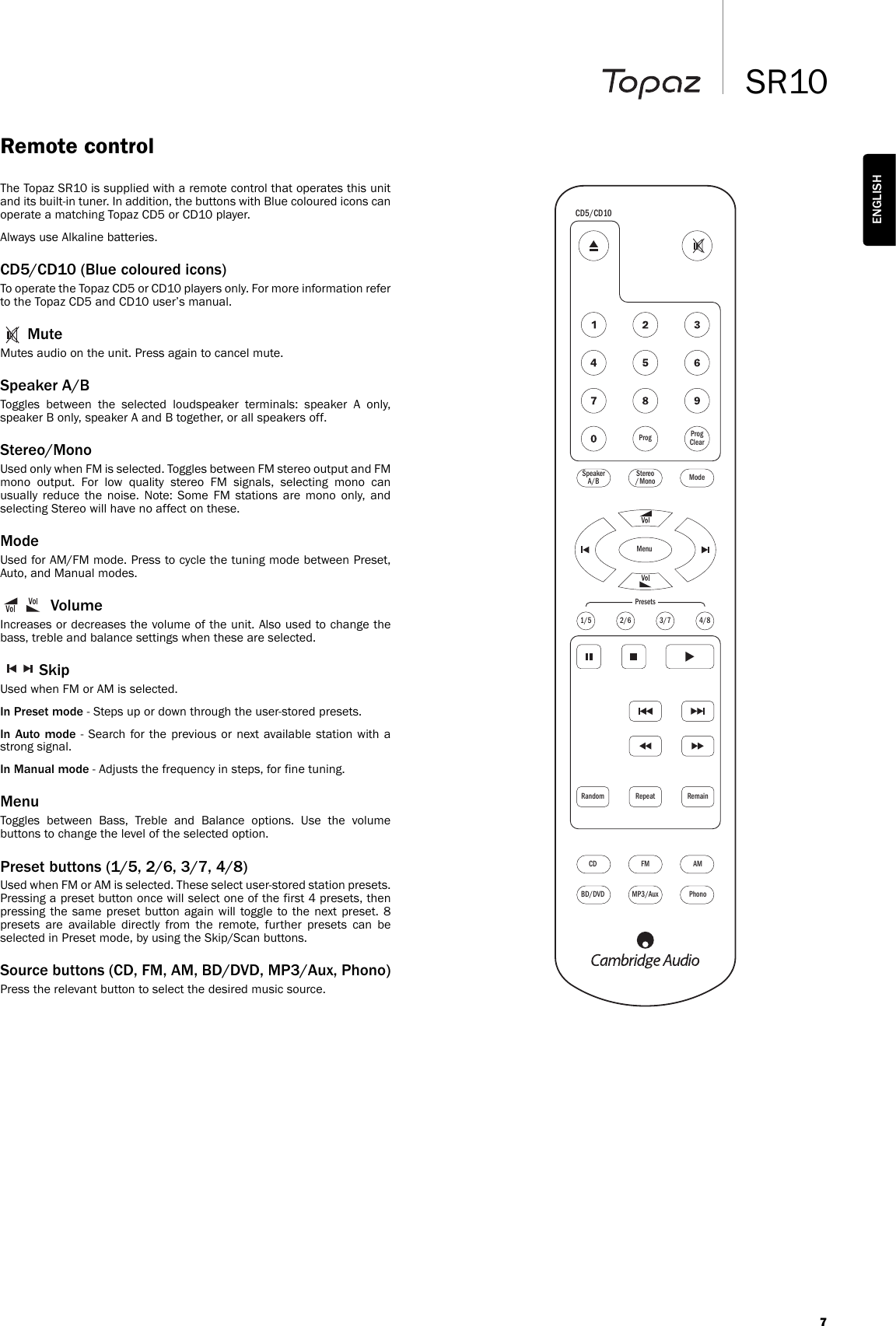 Page 7 of 12 - Cambridge-Audio Cambridge-Audio-Topaz-Sr10-Users-Manual-  Cambridge-audio-topaz-sr10-users-manual