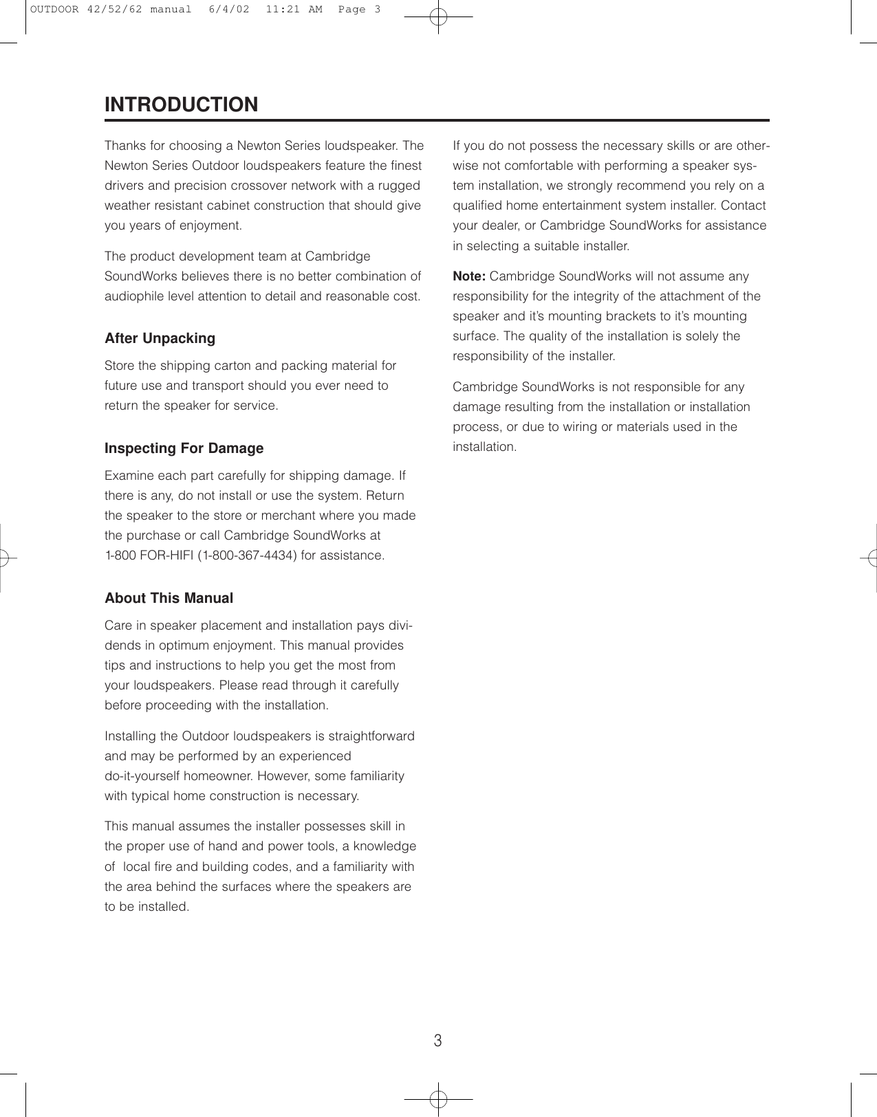 Page 3 of 12 - Cambridge-Soundworks Cambridge-Soundworks-Speaker-Users-Manual-  Cambridge-soundworks-speaker-users-manual