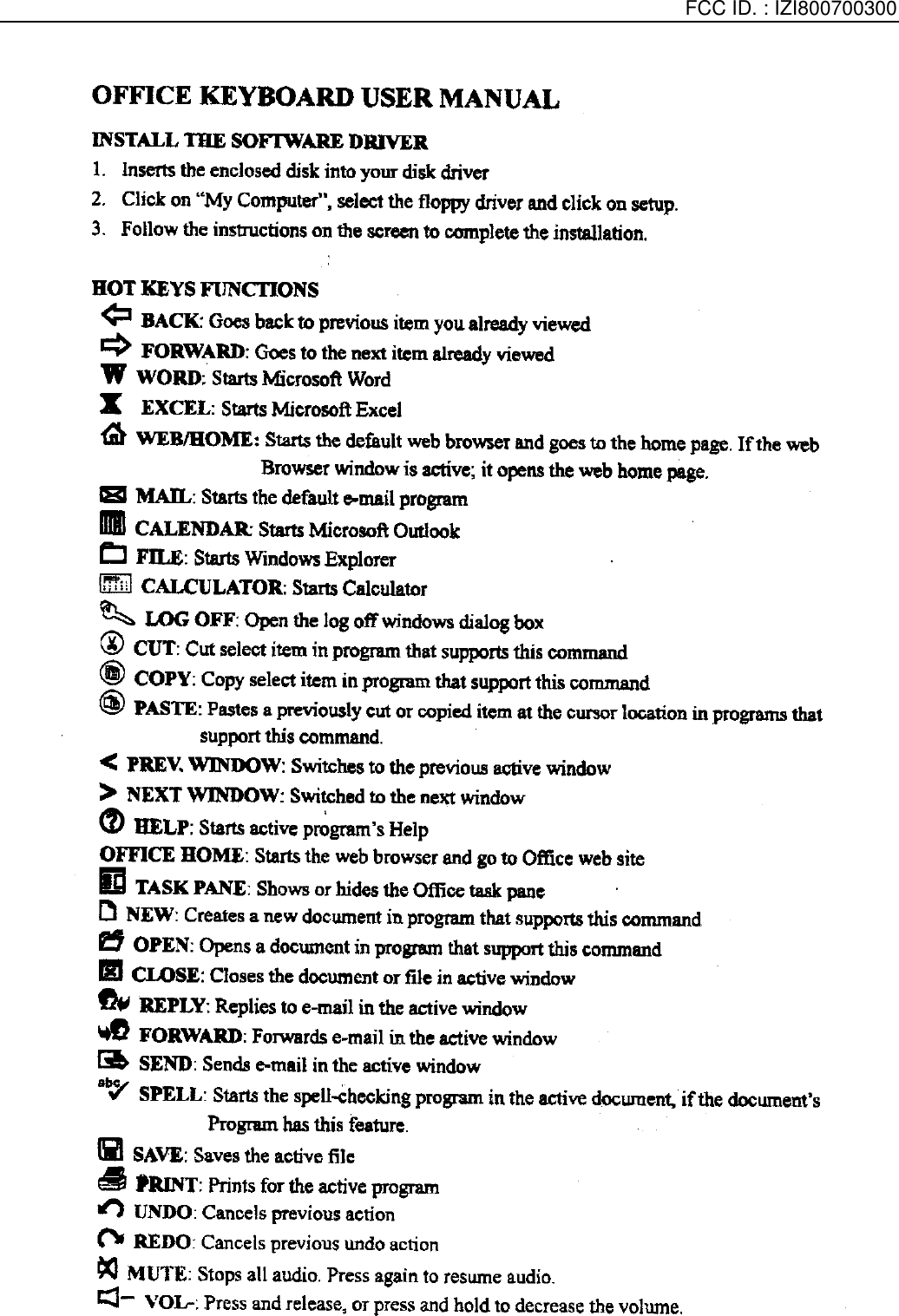    FCC ID. : IZI800700300    