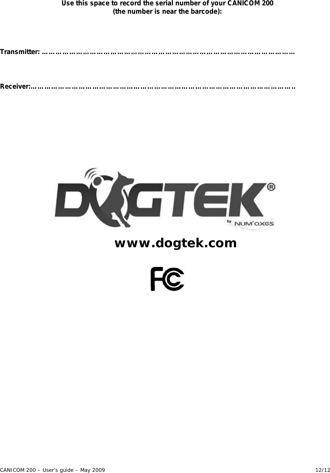 Page 12 of 12 - Canicom Canicom-200-Users-Manual-  Canicom-200-users-manual