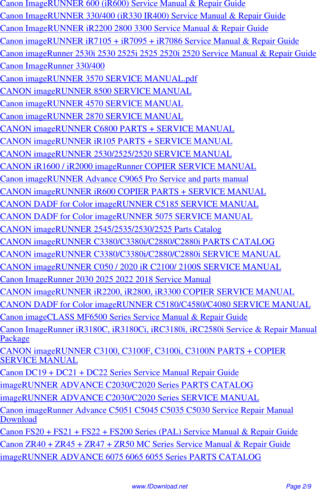 Page 2 of 9 - Canon Canon-All-In-One-Printer-Ir3225-Users-Manual- ImageRUNNER Ir3225/ir3230/ir3235/ir3245 Series Service Manual & Repair Guide  Canon-all-in-one-printer-ir3225-users-manual