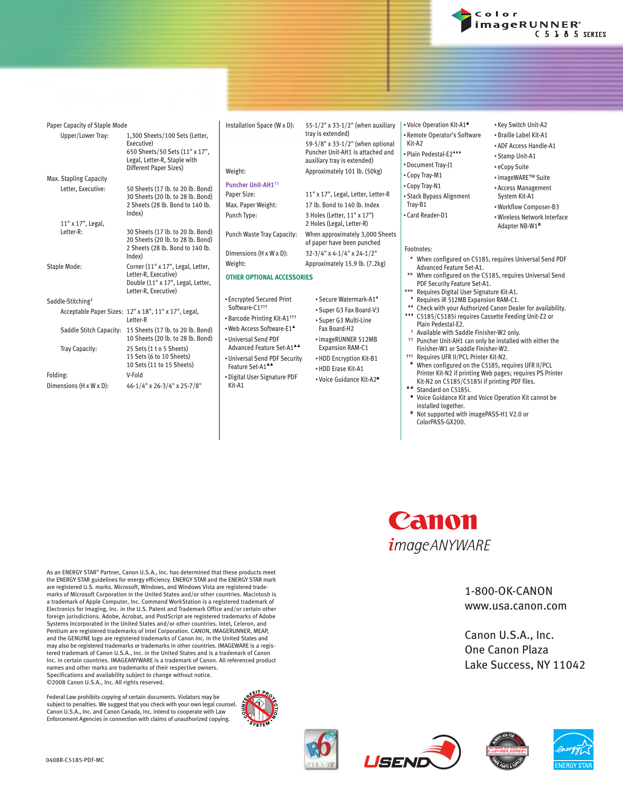 Page 4 of 4 - Canon Canon-Color-Imagerunner-C5185-Specification-Sheet-  Canon-color-imagerunner-c5185-specification-sheet