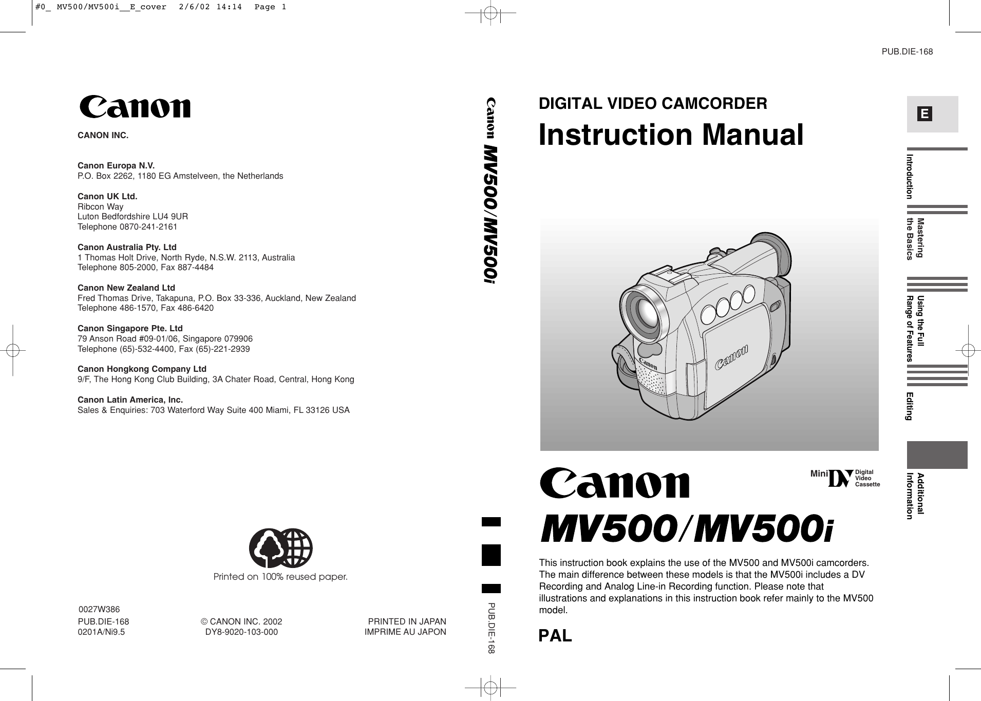 Canon Dm Mv500I Users Manual