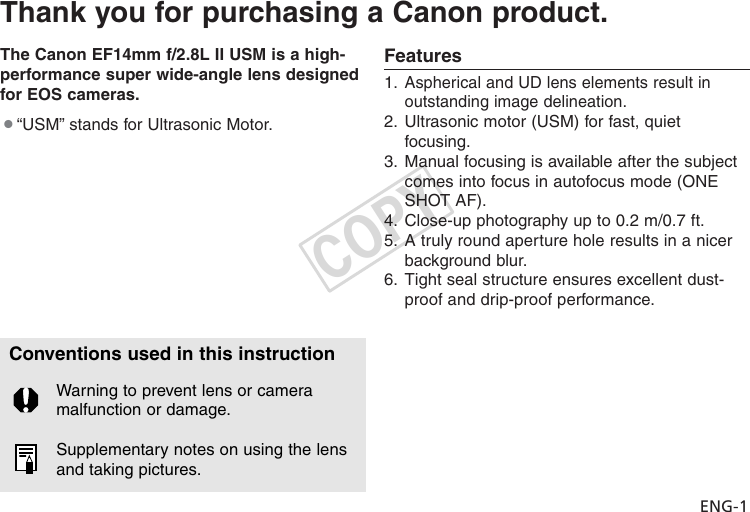 Page 2 of 10 - Canon Canon-Ef14Mm-Users-Manual-  Canon-ef14mm-users-manual