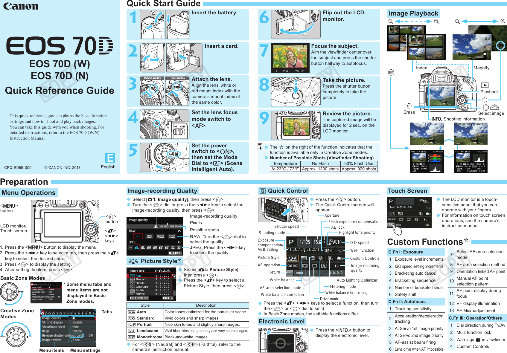 Page 1 of 2 - Canon Canon-Eos-70D-Quick-Reference-Guide