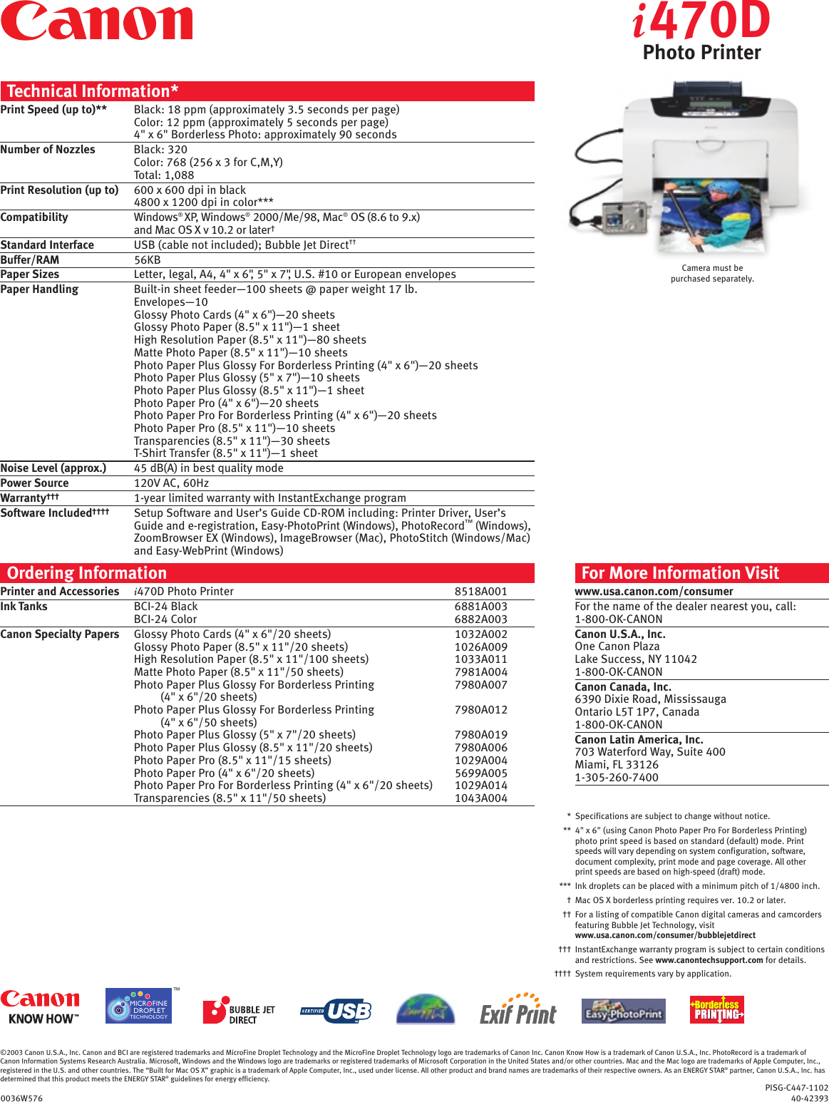 Page 2 of 2 - Canon Canon-I470D-Specifications- CCS.2488 BJC S820 Lrg Spec Sht  Canon-i470d-specifications